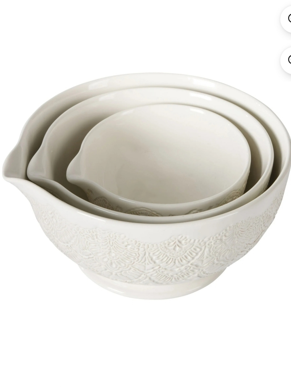 New Pioneer Woman Vintage Lace Linen Embossed Ceramic Mixing Bowls - 3 Piece Set